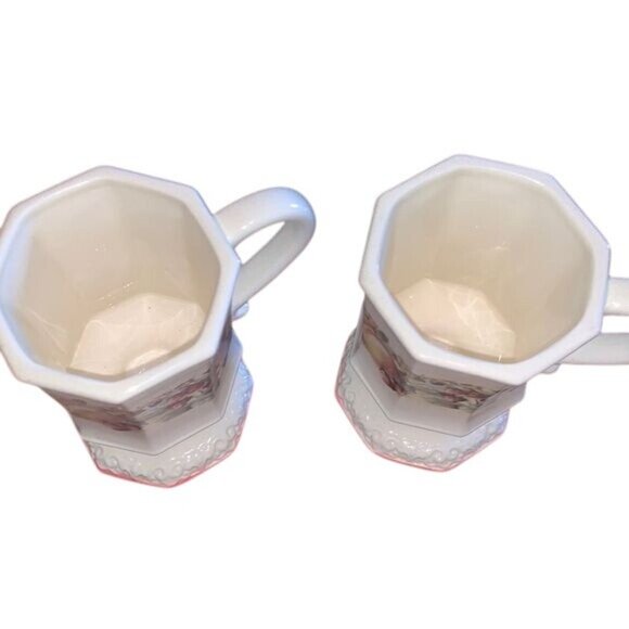 Avon Sweet Country Harvest Pedestal Mugs Set Of 4 Hexagonal Design Fruit & Flora - Picture 3 of 8